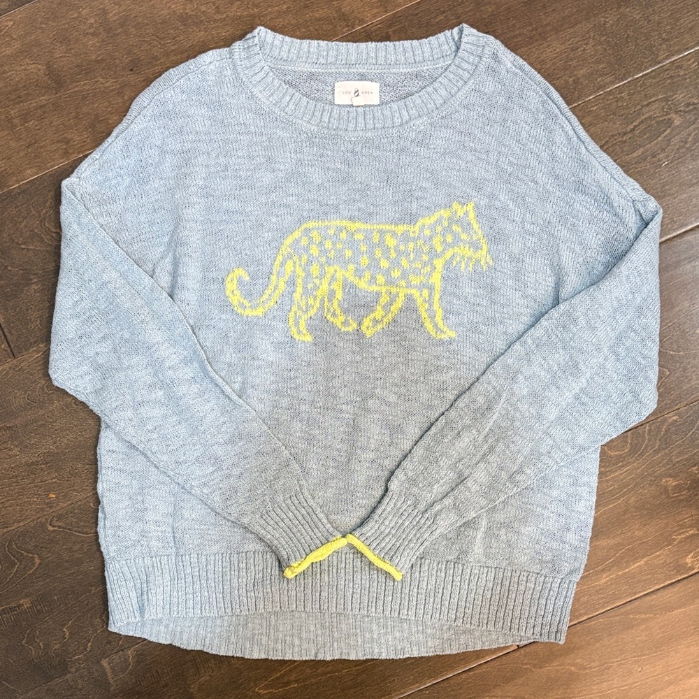Lou & Grey Light Gray Sweater with Yellow Animal Design